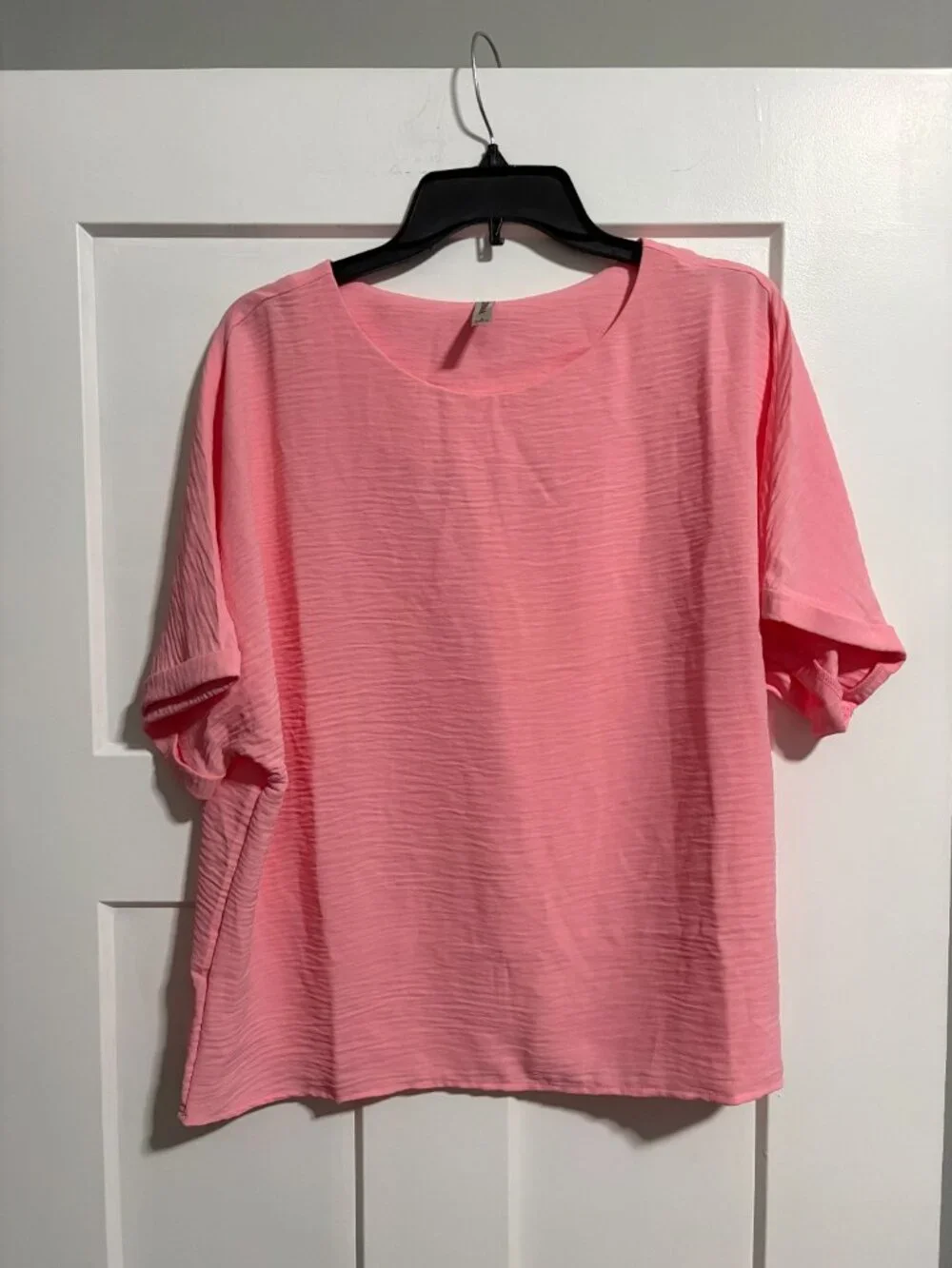 Zenana Pink Crinkle Comfort Lightweight Matching Pink Shorts set Blouse sz L NEW